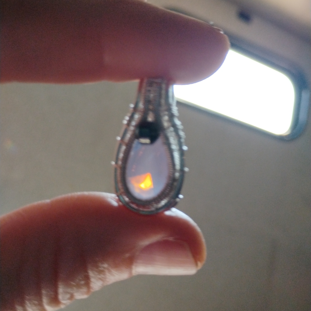 Elegant Silvertone and Opalite Teardrop Pendant